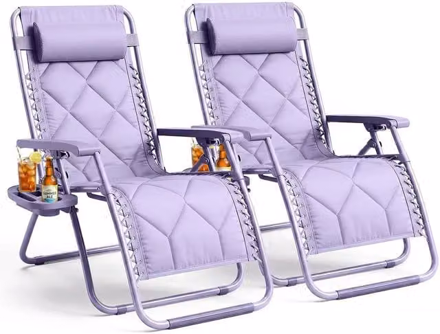 Keplin Set of 2 XXL Premium Heavy Duty Quilted Zero Gravity Chairs in Purple