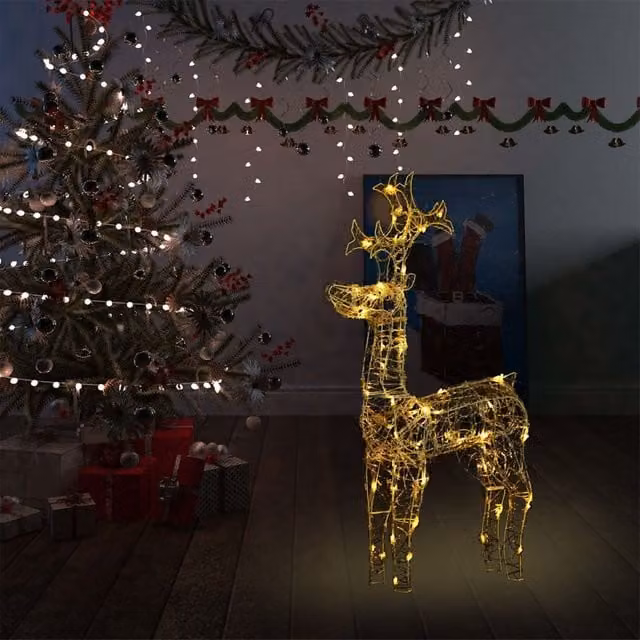 Berkfield Home Reindeer Christmas Decoration with 90 LEDs in White, Gold and Multicolour Acrylic, W/D/H: 60 x 16 x 100 cm – 1