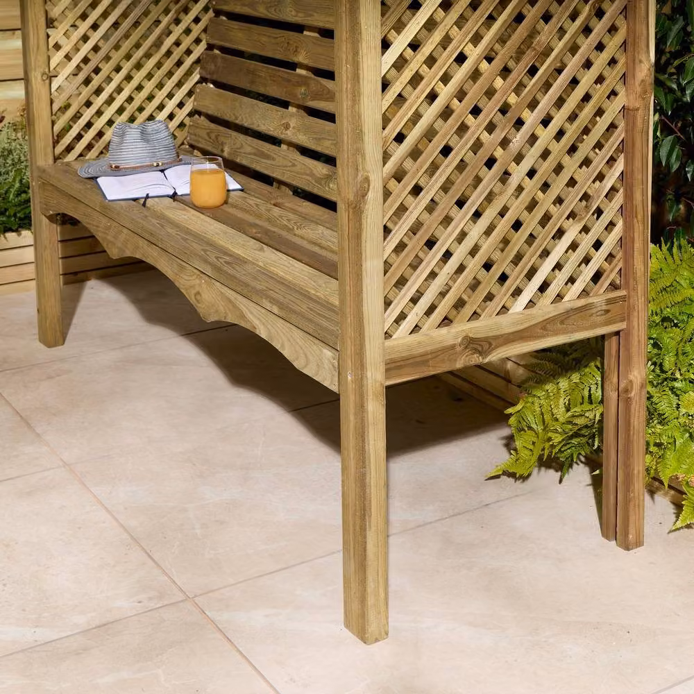 Rowlinson Marrakesh Three Seat Timber Garden Arbour in Brown, L65 x W183 x H212 cm – 2