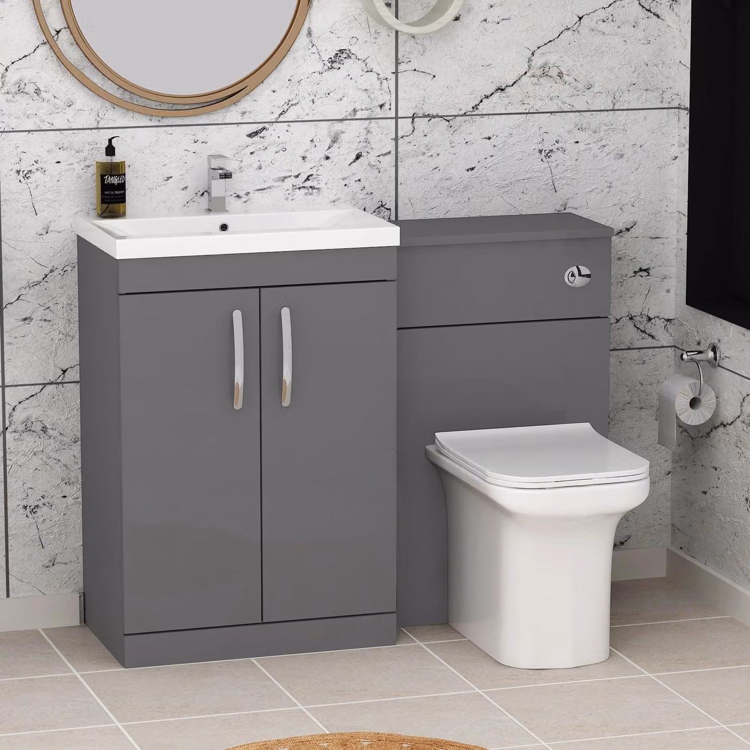 Royal Bathrooms Turin 1100mm Indigo Grey Gloss 2-Door Mid-Edge Basin and Crosby Back to Wall Toilet Pack