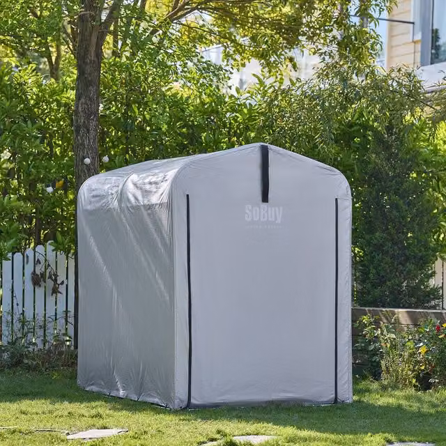 SoBuy Grey Garden Storage Shed with Waterproof PE Tarpaulin and Steel Frame, W/D/H: 176 x 120 x 163.07 cm
