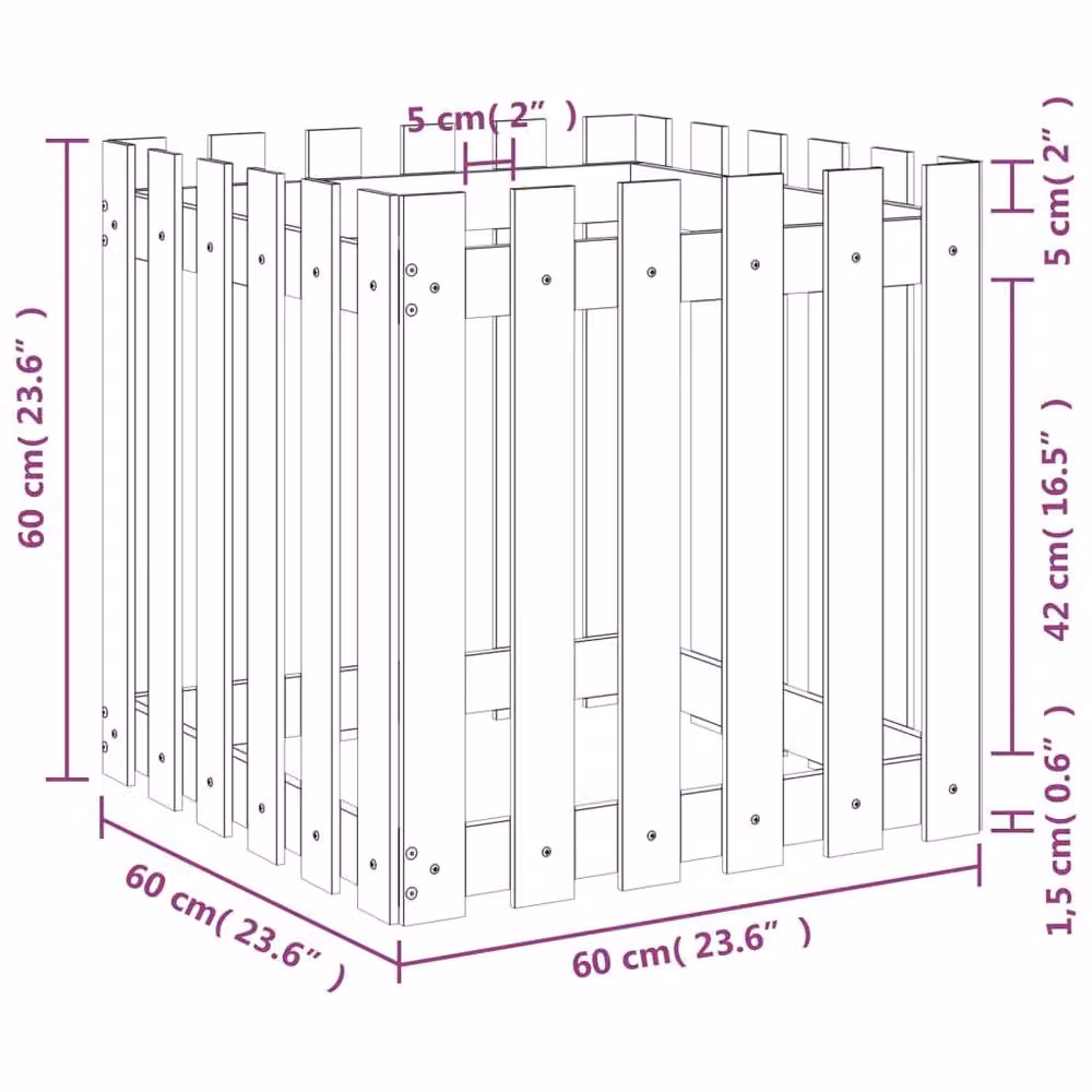 Berkfield Home Beautiful Garden Planter with Fence Design in Brown, W/D/H: 60 x 60 x 60 cm – 5