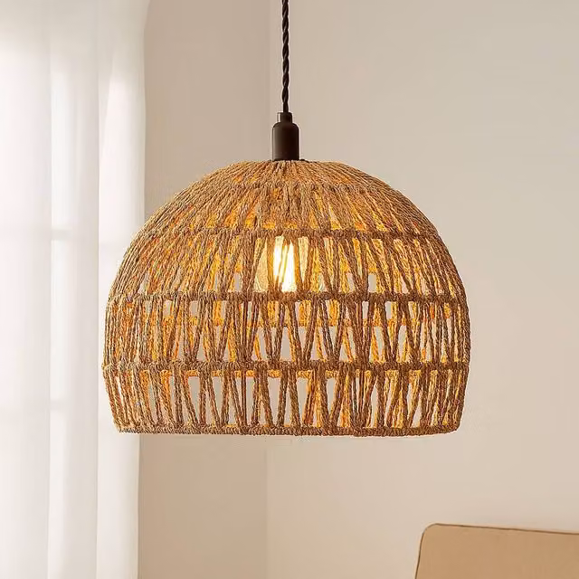 Voltico Handmade Brown Jute Rope Round Pendant Lampshade, Diameter: 28 cm