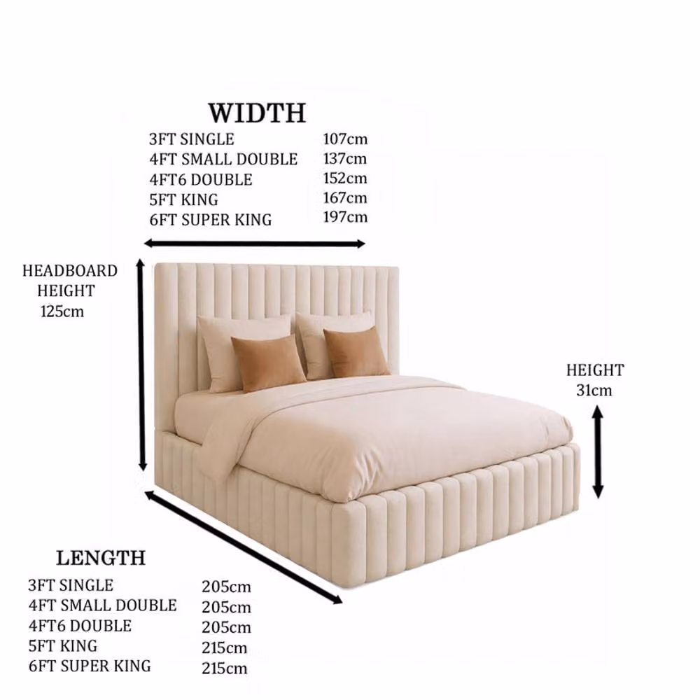 Desire Deco Brantley Panel Bed Frame in Beige Plush Velvet, Small Double (120 x 200 cm) – 2