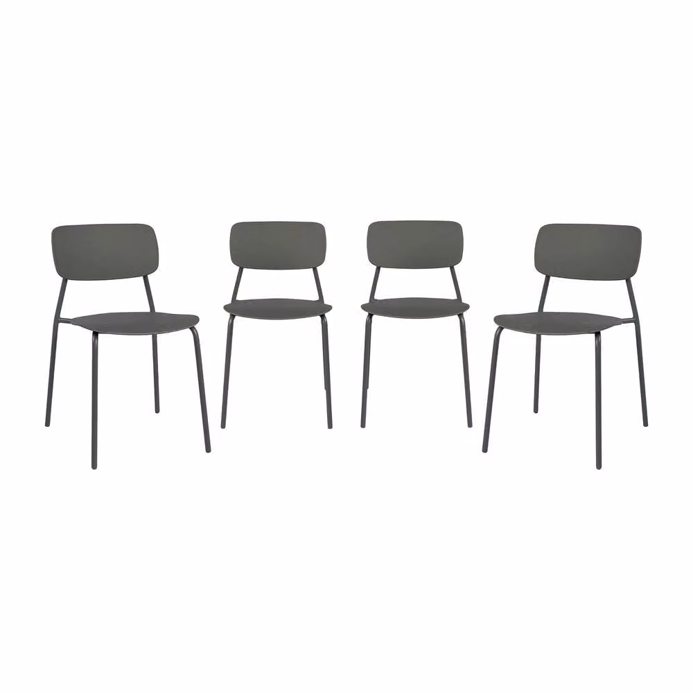 sweeek Set of 4 Stackable Modern Garden Chairs in Khaki with Powder Coated Steel and Plastic Construction – 2