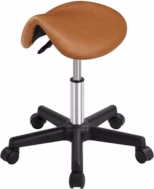 KORVIXA Brown PU Leather Rolling Salon Saddle Stool with Castors – 1