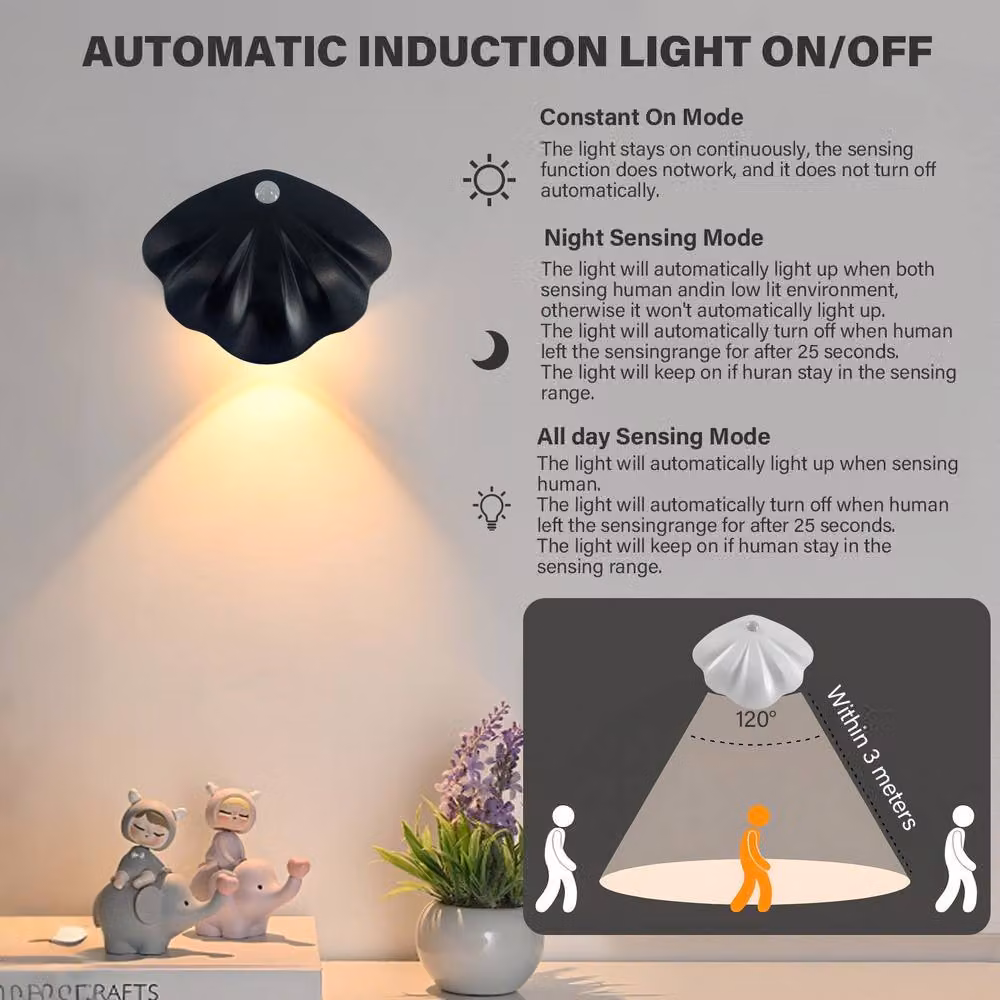 INMTFEI Rechargeable Motion Sensor Wall Light, Dimmable Black Shell Night Light for Stairs, Hallway and Bedroom – 4
