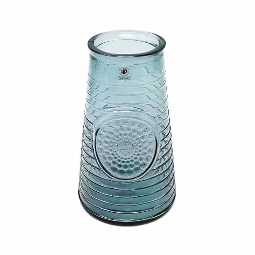 Verano Spanish Ceramics Mandala Glass Decorative Tabletop Vase in Blue or Grey, H 27.5 cm x W 16 cm x D 16 cm – 2