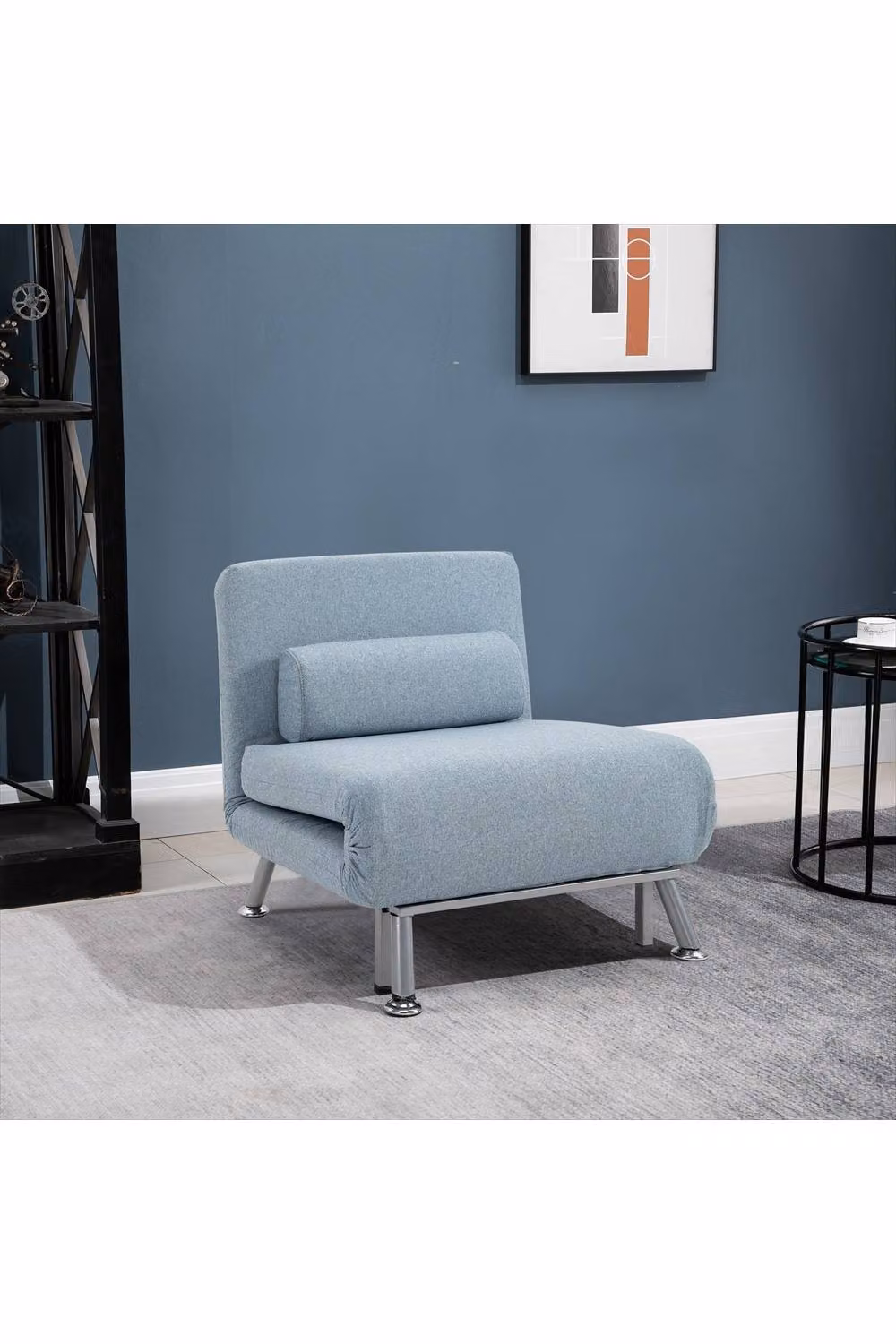 ERGOVEXA 3-in-1 Convertible Single Sofa Chair Bed in Sky Blue Linen Fabric with Metal Frame – 2