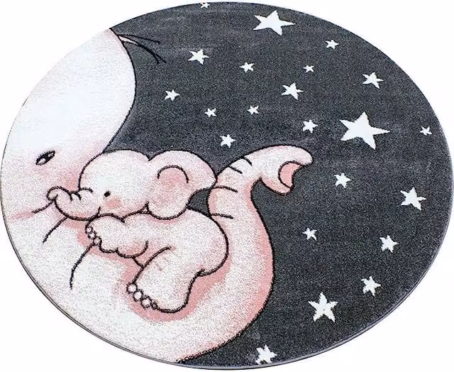 Bravich LTD Pink Baby Elephant and Stars Round Kids Rug, Diameter: 120 cm – 7