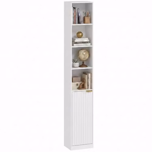 HOMCOM 6-Tier Modern White and Gold Wood Effect Bookcase, H 182 x W 30 x D 24 cm – 1
