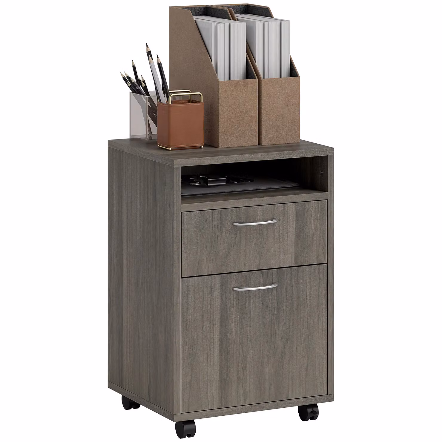 HOMCOM Grey Filing Cabinet with 2 Drawers and Castors, W/D/H: 60 x 35 x 60 cm – 2