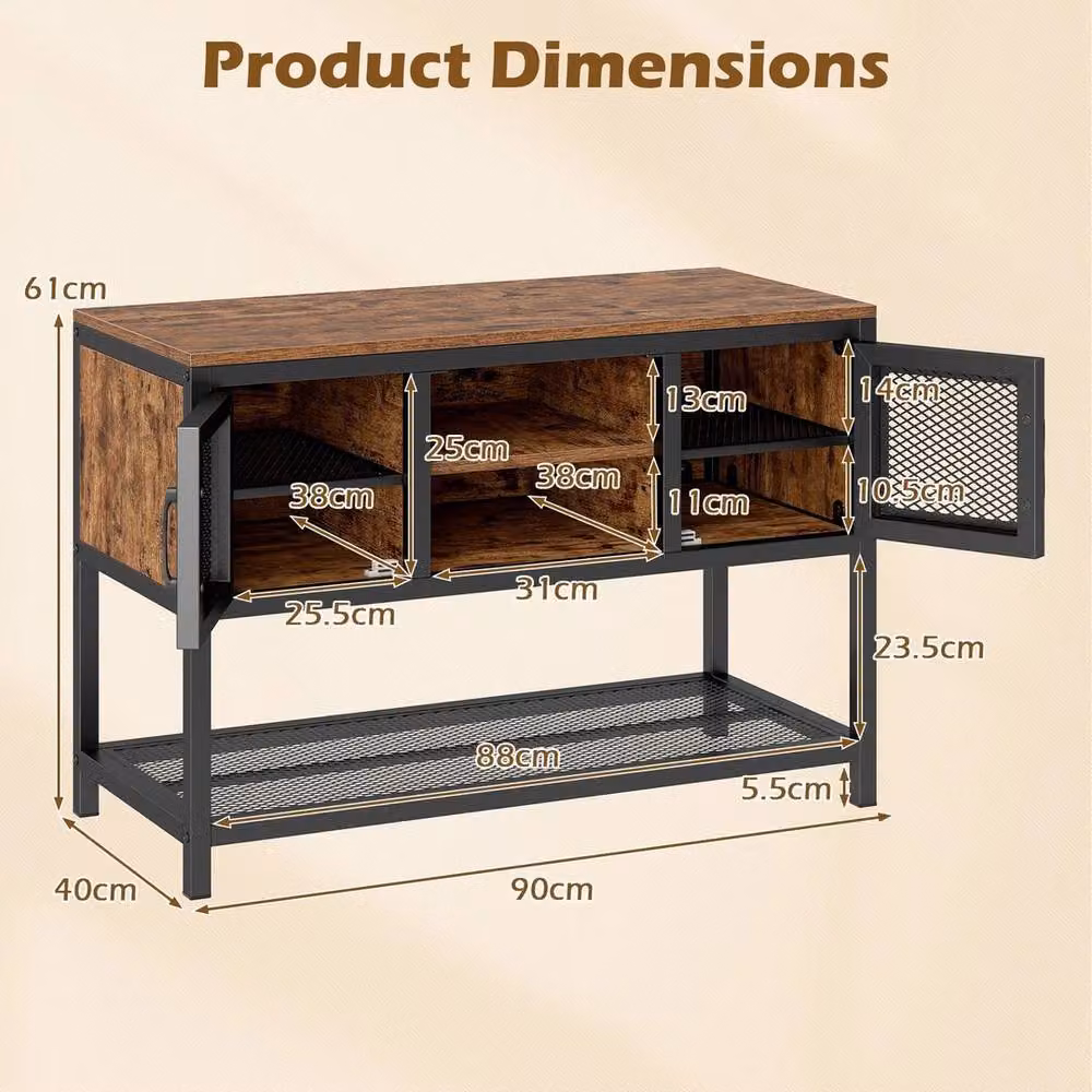 VOGREX Industrial Wood and Metal Sideboard Buffet Table in Brown – 2