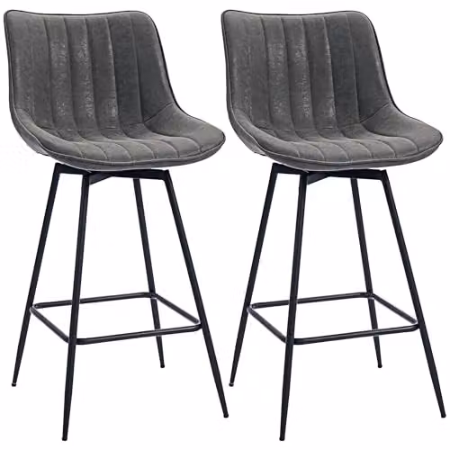 HOMCOM Set of 2 Grey Swivel Bar Stools with Backrest and Footrest, Height Adjustable