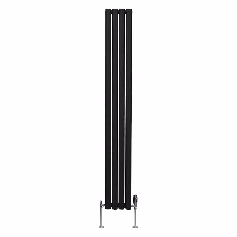 Monstershop Oval Column Radiator and Valves in Black, H 180 cm x W 24 cm – 2