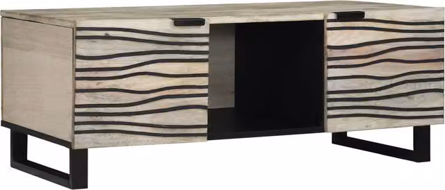 Berkfield Home Mango Wood Coffee Table with Storage Shelf and Door in White and Black, W: 100 cm, D: 50 cm, H: 40 cm – 1