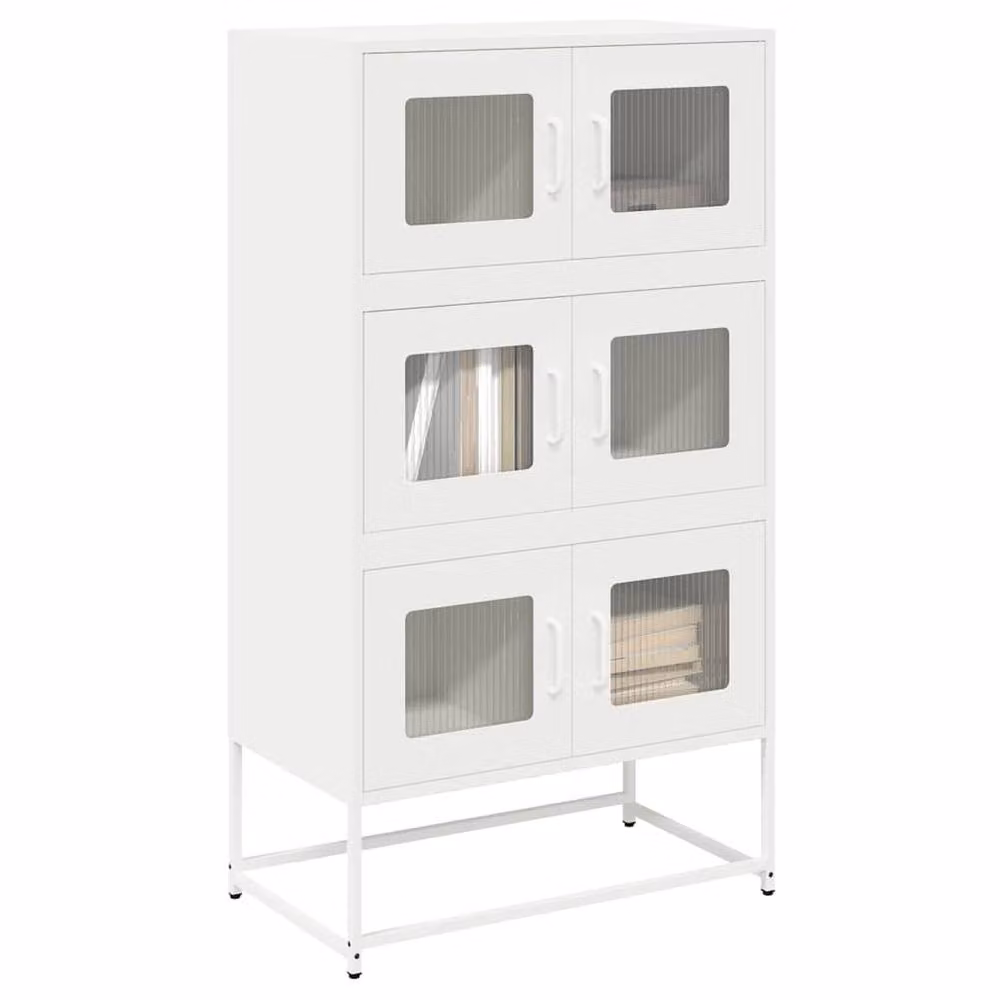 Berkfield Home White Steel Highboard with Glass Doors, W/D/H: 68 x 39 x 123 cm – 2