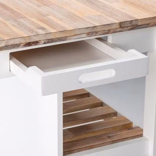 Statement Furniture Florence Breakfast Bar Kitchen Island with Acacia Wood Top and Slatted Shelves, White, W: 126 cm, H: 91 cm, D: 78 cm – 4