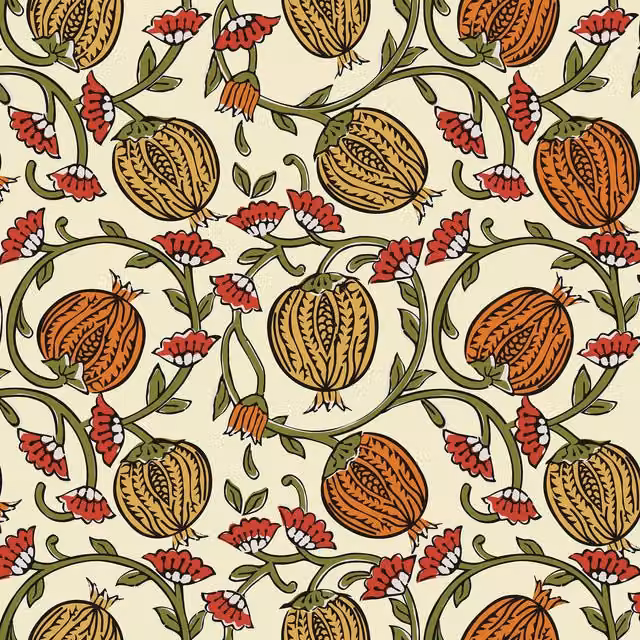 I Love Wallpaper Pomegranate Passion Botanical Art Nouveau Wallpaper in Cream, Yellow and Multicolour