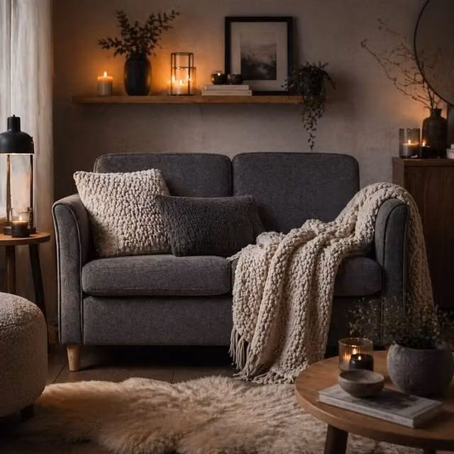 Wyld Haus Sono Dark Grey 2 Seater Compact Loveseat with Wooden Legs and Armrests W: 141 cm, H: 78 cm, D: 141 cm