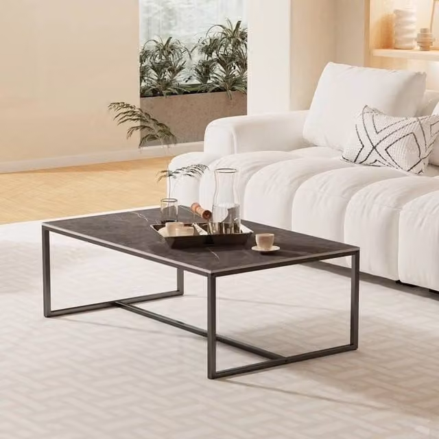 ERGOVEXA Modern Rectangular Sintered Stone Coffee Table in Black and Grey, W/D/H: 150 x 60 x 43 cm – 1