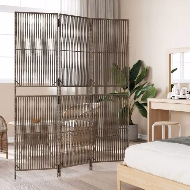 Berkfield Home 3-Panel Grey Poly Rattan and Steel Room Divider