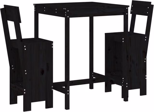 Berkfield Home 3 Piece Rustic Black Solid Wood Pine Garden Bar Set