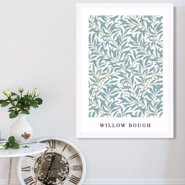 ARTZE Vintage William Morris Green and Yellow Willow Pattern Floral Art Print with White Frame – 1