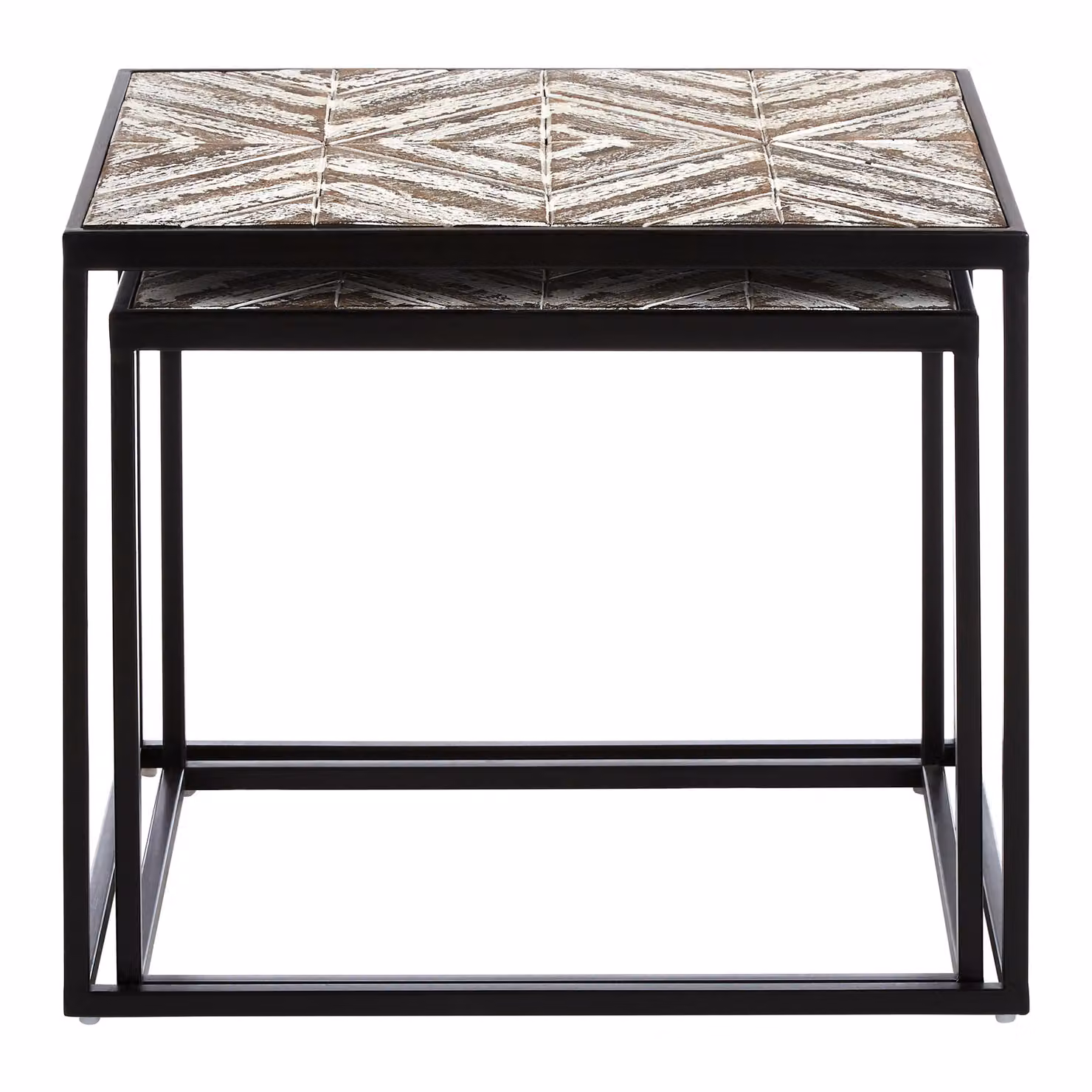 Orsina Set of 2 Rustic Geometric Side Tables in Black – 2