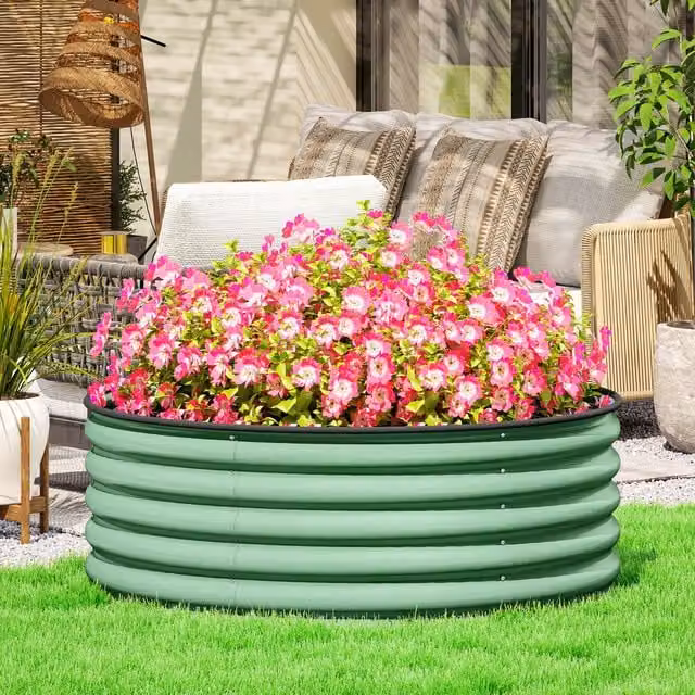 OUTSUNNY Galvanised Steel Planter in Light Green, W: 120 cm, D: 120 cm, H: 43 cm