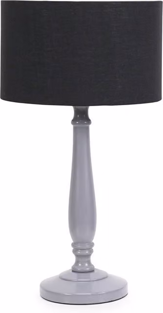 ValueLights Classic Grey and Black Table Lamp with Fabric Cylinder Shade