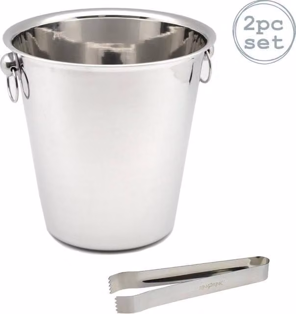 Rink Drink Stainless Steel Ice Bucket and Tongs Set, Silver, 4 Litre