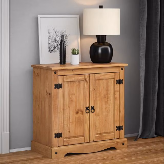 Mercers Furniture Corona 2 Door Small Sideboard Cabinet in Brown Solid Pine Wood with Antique Wax Finish W/D/H: 75 x 36 x 73 cm