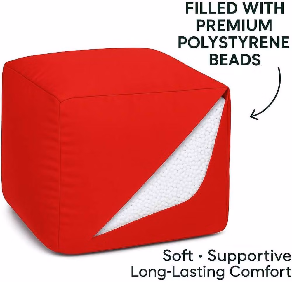 Homes-Linen Waterproof Bean Bag Cube Footstool in Red, W/D/H: 40 x 40 x 40 cm – 2
