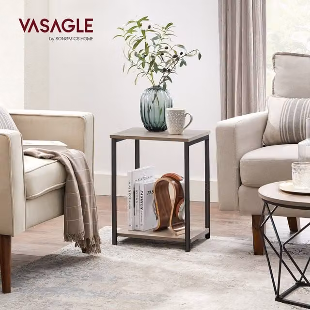 VASAGLE Industrial Side Table with Storage Shelf, Brown and Black, W/D/H: 30 x 30 x 50 cm