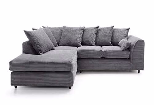 Abakus Direct Jumbo Cord Left Hand Corner Sofa in Grey, W/D/H: 212 x 164 x 78 cm – 3