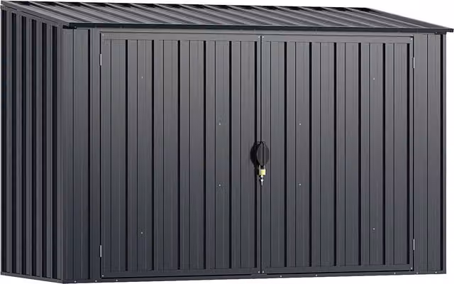Costway Modern Gable Garden Storage Utility Tool Shed in Matt Grey Galvanised Steel, W/D/H: 166 x 127 x 86 cm