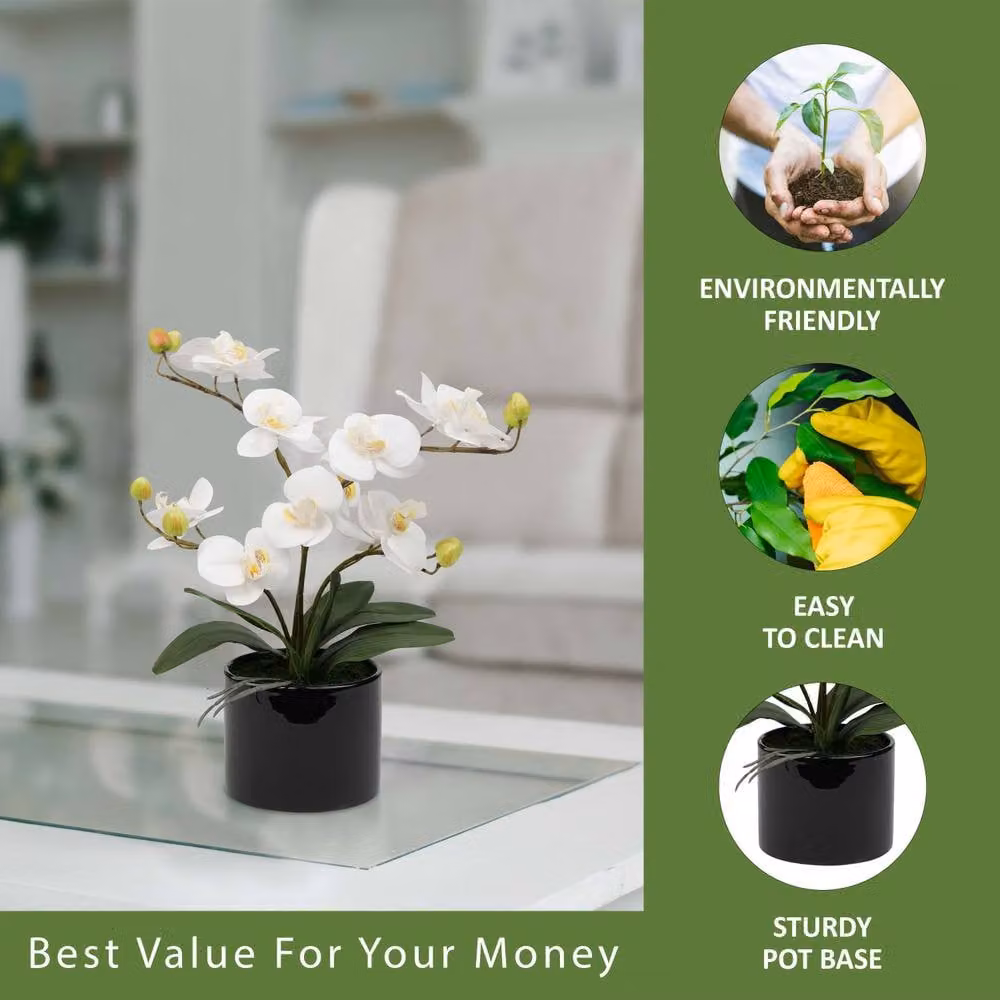 Crystals White Artificial Silk Orchid Flower Potted Tabletop Decor – 7