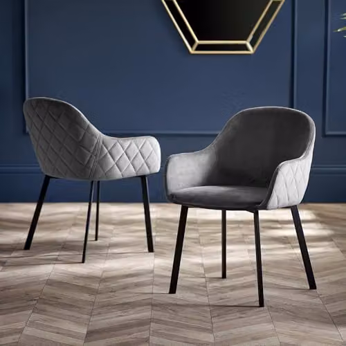 Julian Bowen Lima Set of 2 Grey Velvet Dining Chairs with Armrests