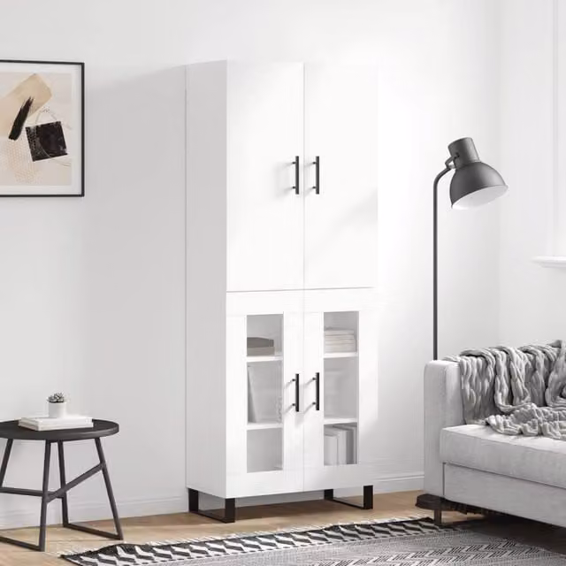 Berkfield Home Modern White Highboard with Glass Doors, W/D/H: 69.5 x 34 x 180 cm – 1