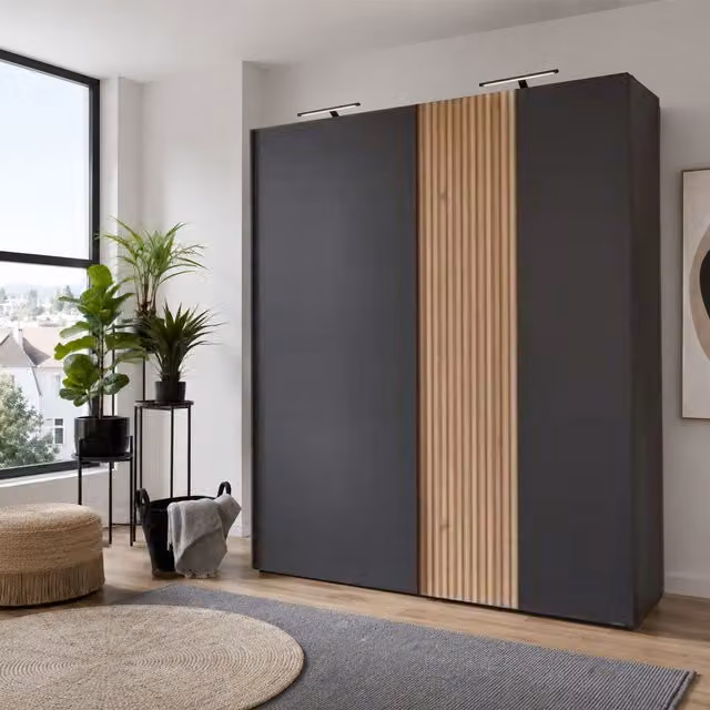 London 180cm Modern Sliding Wardrobe in Oak Finish