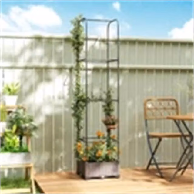 Nordara Raised Garden Bed with Trellis in Black, W/D/H: 179 x 40 x 40 cm – 1