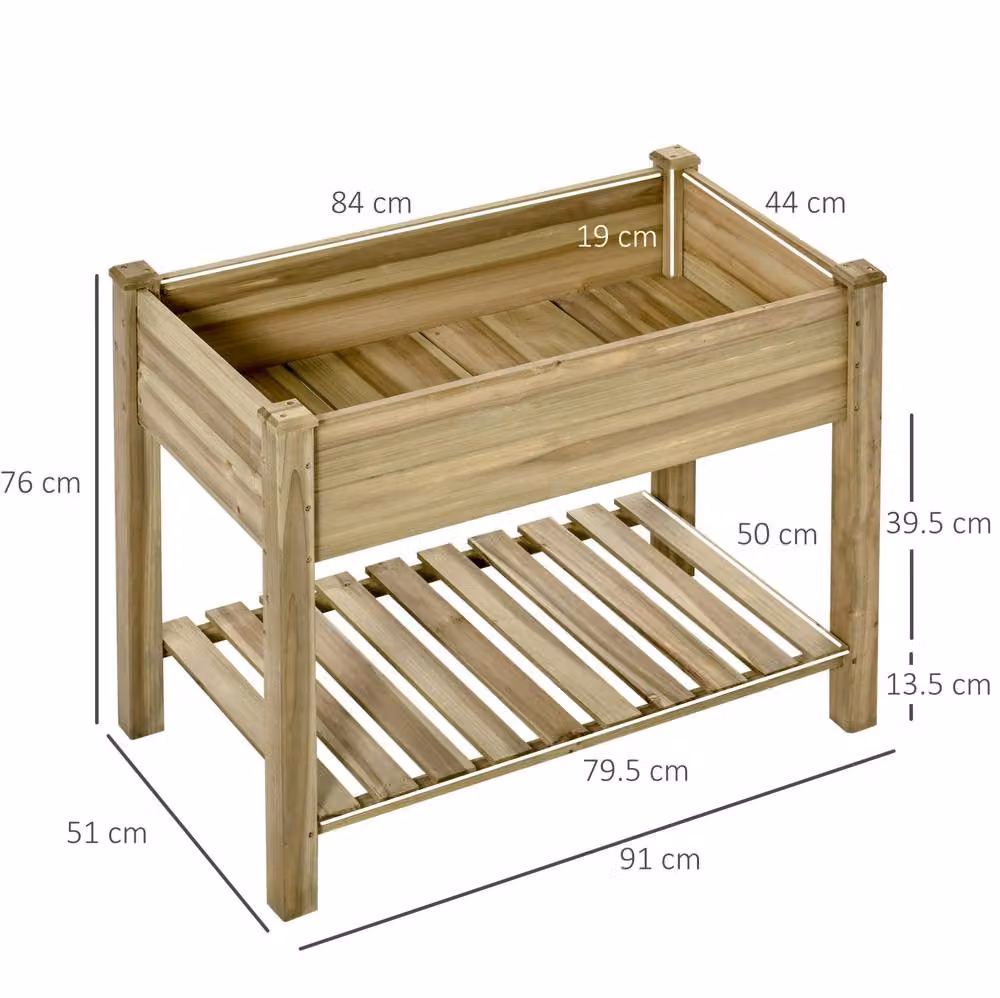 STILVORA Wooden Raised Planter with Storage Shelf in Brown or Sand, W/D/H: 91 x 51 x 76 cm – 3