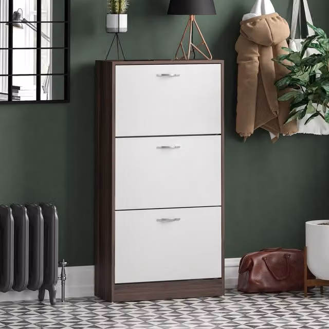 Vida Designs Modern 3 Drawer Shoe Cabinet in Walnut and White