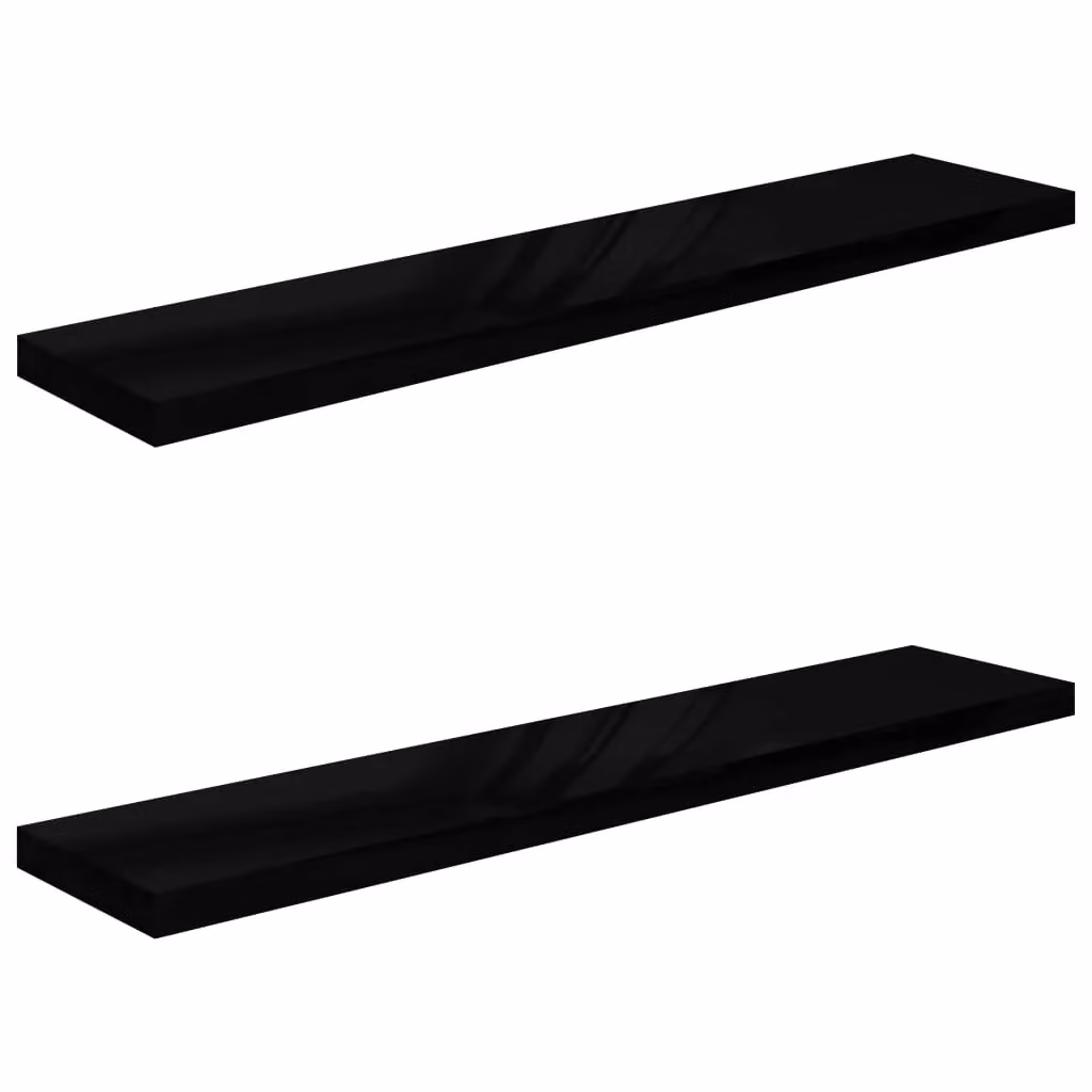 Berkfield Home Floating Wall Shelves, 2 Piece Set, High Gloss Black MDF, W: 120 cm, D: 23.5 cm, H: 3.8 cm – 2