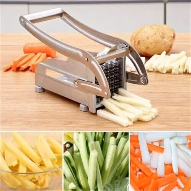 Havendro Silver French Fries Cutter and Potato Slicer with Stainless Steel Multiple Blades and Non-Slip Base – 1