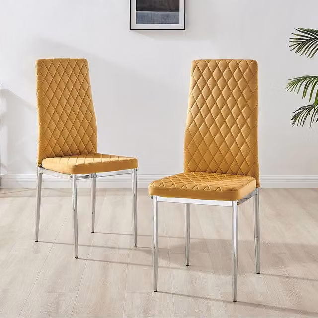 FurnitureboxUK Set of 4 Milan Velvet Dining Chairs in Yellow with Silver Legs