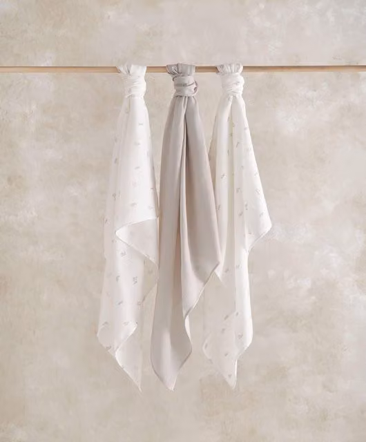 Mamas & Papas Large Muslin Squares 3 Pack, White, Bunny Design