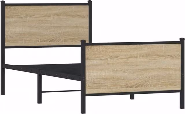 Berkfield Home Metal Bed Frame in Sonoma Oak and Brown, W/D/H: 90 x 195 x 95 cm – 1