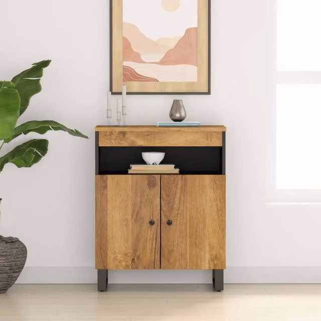 Berkfield Home Solid Mango Wood Sideboard with 2 Doors, Brown, W/D/H: 60 x 33 x 75 cm